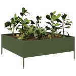 vidaXL Strat înălțat de grădină, verde măsliniu, 100x100x25 cm, oțel vidaXL Strat înălțat de grădină, verde măsliniu, 100x100x25 cm, oțel