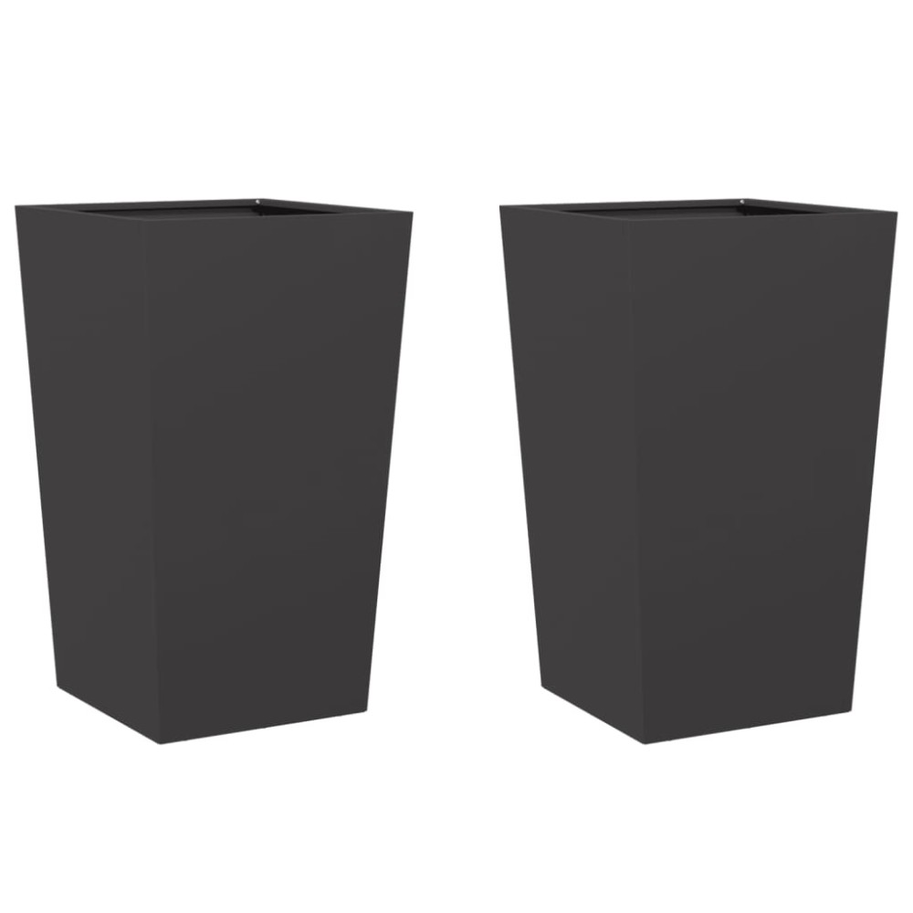 vidaXL Jardiniere de grădină, 2 buc., negru, 45x45x75 cm, oțel
