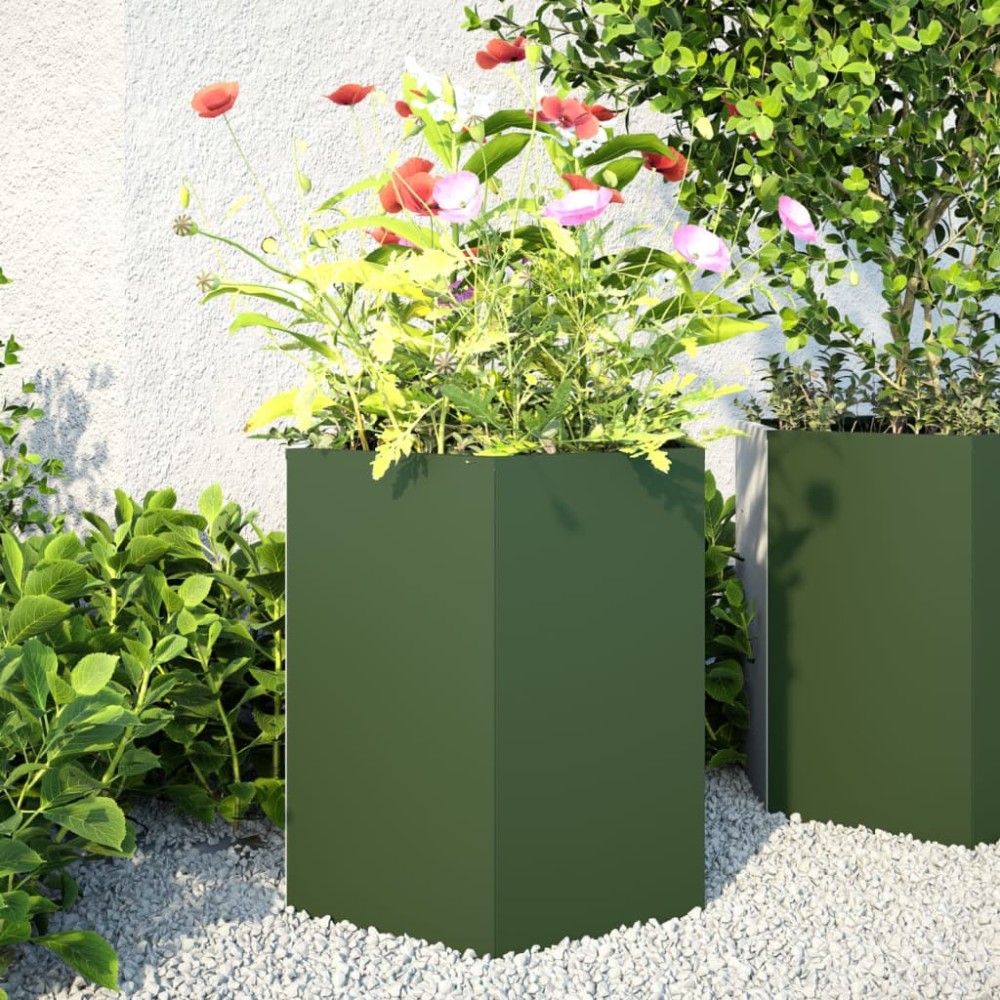 vidaXL Jardiniere grădină 2 buc. verde 46x40x45 cm oțel hexagonală