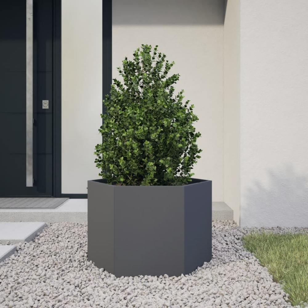 vidaXL Jardinieră de grădină antracit 69x60x45 cm oțel hexagonal