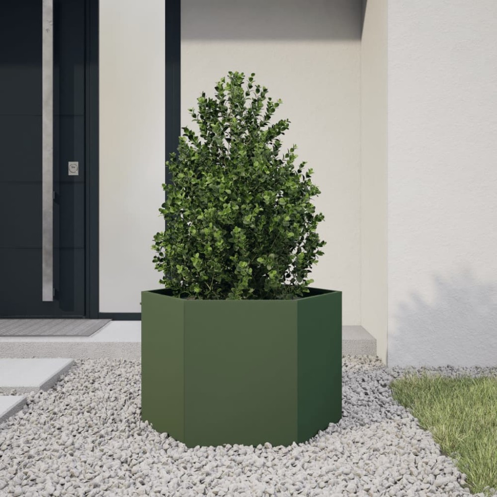 vidaXL Jardinieră grădină verde măsliniu 69x60x45 cm oțel hexagonal