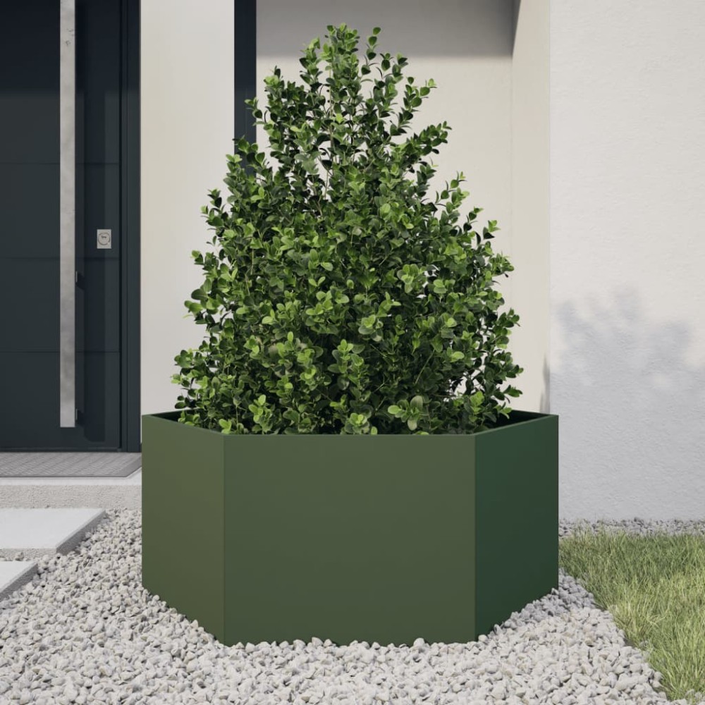 vidaXL Jardinieră grădină verde măsliniu 104x90x45 cm oțel hexagonal