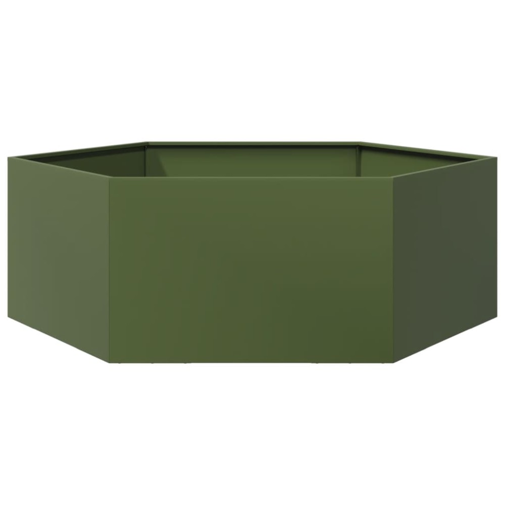 vidaXL Jardinieră grădină verde măsliniu 138x120x45 cm oțel hexagonal