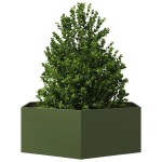 vidaXL Jardinieră grădină verde măsliniu 138x120x45 cm oțel hexagonal vidaXL Jardinieră grădină verde măsliniu 138x120x45 cm oțel hexagonal