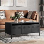 vidaXL Măsuță de cafea, negru, 101,5x50x43,5 cm, oțel laminat la rece