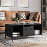 vidaXL Măsuță de cafea, negru, 101,5x50x43,5 cm, oțel laminat la rece vidaXL Măsuță de cafea, negru, 101,5x50x43,5 cm, oțel laminat la rece