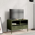 vidaXL Dulap TV, verde măsliniu, 68x39x43,5 cm, oțel laminat la rece vidaXL Dulap TV, verde măsliniu, 68x39x43,5 cm, oțel laminat la rece