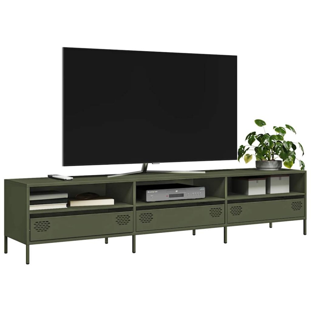 vidaXL Dulap TV, verde măsliniu, 202x39x43,5 cm, oțel laminat la rece