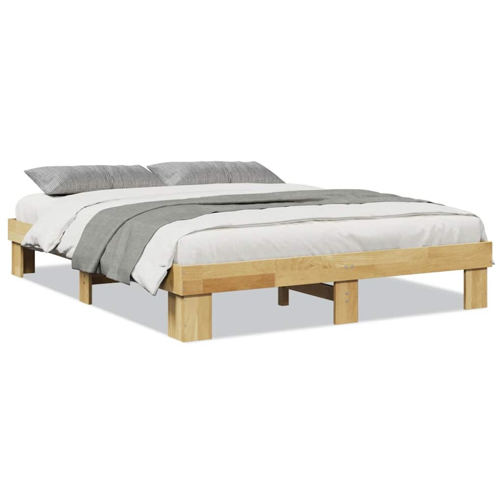 vidaXL Cadru de pat fără saltea 135x190 cm din lemn masiv de stejar