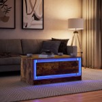 vidaXL Măsuță de cafea cu lumini LED, stejar fumuriu, lemn prelucrat vidaXL Măsuță de cafea cu lumini LED, stejar fumuriu, lemn prelucrat