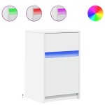 vidaXL Noptieră cu lumini LED, alb, lemn prelucrat vidaXL Noptieră cu lumini LED, alb, lemn prelucrat
