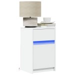vidaXL Noptieră cu lumini LED, alb, lemn prelucrat vidaXL Noptieră cu lumini LED, alb, lemn prelucrat