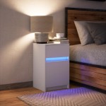 vidaXL Noptieră cu lumini LED, alb, lemn prelucrat vidaXL Noptieră cu lumini LED, alb, lemn prelucrat