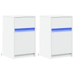 vidaXL Noptiere cu lumini LED, 2 buc., alb, lemn prelucrat