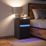vidaXL Noptieră cu lumini LED, negru, lemn prelucrat vidaXL Noptieră cu lumini LED, negru, lemn prelucrat