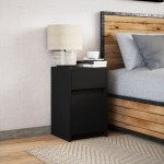 vidaXL Noptieră cu lumini LED, negru, lemn prelucrat vidaXL Noptieră cu lumini LED, negru, lemn prelucrat