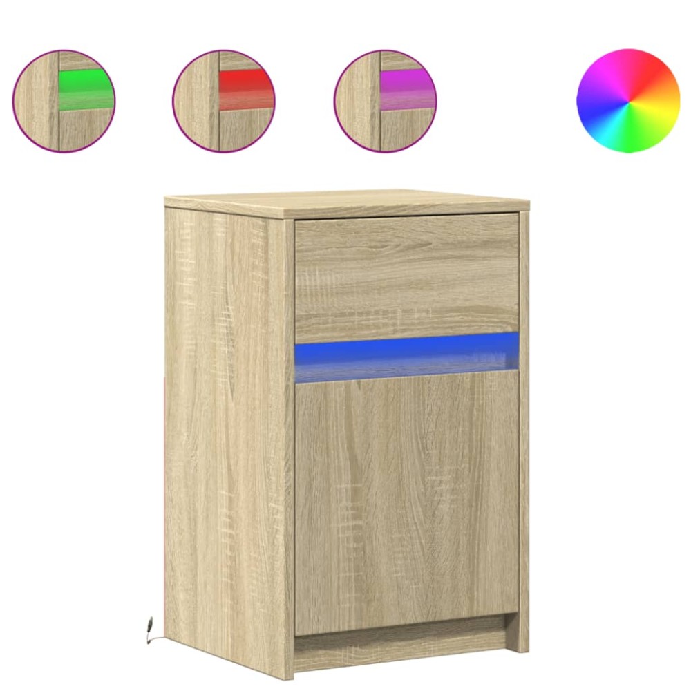 vidaXL Noptieră cu lumini LED, stejar sonoma, lemn prelucrat