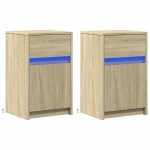 vidaXL Noptiere cu lumini LED, 2 buc., stejar sonoma, lemn prelucrat
