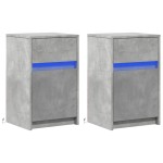 vidaXL Noptiere cu lumini LED, 2 buc., gri beton, lemn prelucrat
