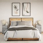 vidaXL Noptiere cu lumini LED, 2 buc., gri beton, lemn prelucrat