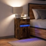 vidaXL Noptieră cu lumini LED, stejar fumuriu, lemn prelucrat vidaXL Noptieră cu lumini LED, stejar fumuriu, lemn prelucrat