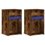 vidaXL Noptiere cu lumini LED, 2 buc., stejar fumuriu, lemn prelucrat vidaXL Noptiere cu lumini LED, 2 buc., stejar fumuriu, lemn prelucrat