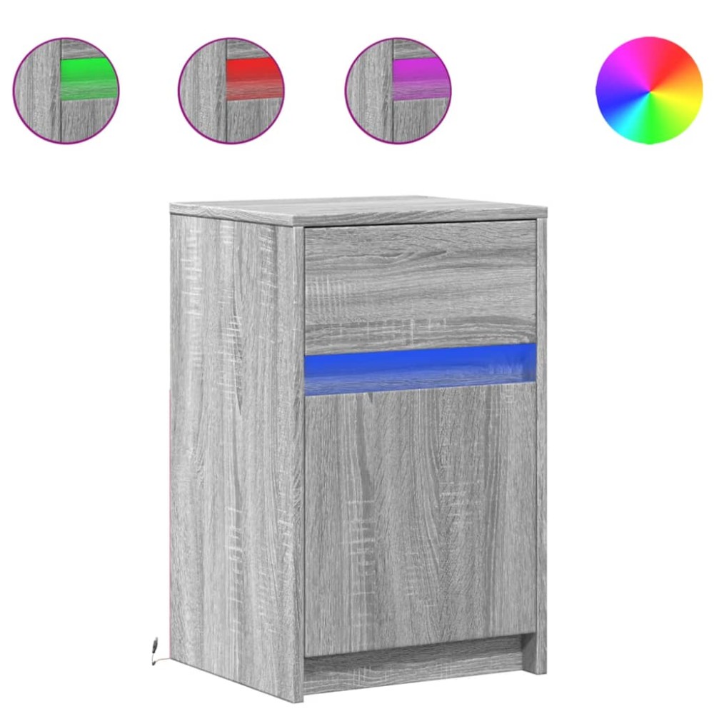 vidaXL Noptiere cu lumini LED, 2 buc., sonoma gri, lemn prelucrat