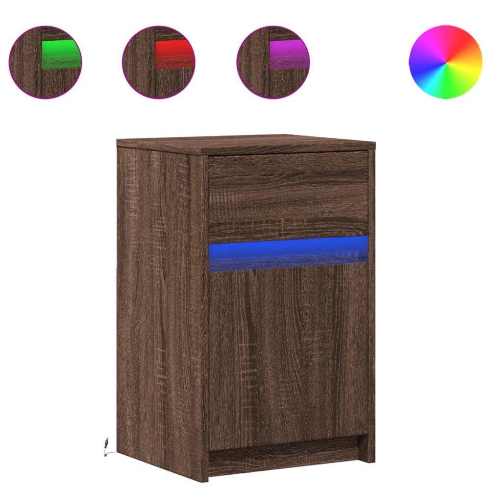 vidaXL Noptieră cu lumini LED, stejar maro, lemn prelucrat