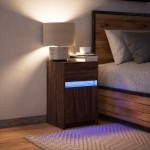 vidaXL Noptieră cu lumini LED, stejar maro, lemn prelucrat vidaXL Noptieră cu lumini LED, stejar maro, lemn prelucrat