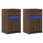 vidaXL Noptiere cu lumini LED, 2 buc., stejar maro, lemn prelucrat