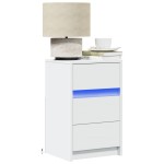 vidaXL Noptieră cu lumini LED, alb, lemn prelucrat vidaXL Noptieră cu lumini LED, alb, lemn prelucrat