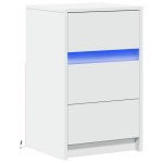 vidaXL Noptieră cu lumini LED, alb, lemn prelucrat vidaXL Noptieră cu lumini LED, alb, lemn prelucrat