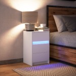 vidaXL Noptieră cu lumini LED, alb, lemn prelucrat vidaXL Noptieră cu lumini LED, alb, lemn prelucrat