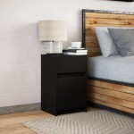 vidaXL Noptieră cu lumini LED, negru, lemn prelucrat vidaXL Noptieră cu lumini LED, negru, lemn prelucrat