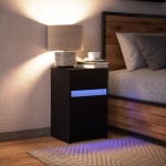 vidaXL Noptieră cu lumini LED, negru, lemn prelucrat vidaXL Noptieră cu lumini LED, negru, lemn prelucrat