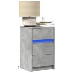 vidaXL Noptieră cu lumini LED, gri beton, lemn prelucrat vidaXL Noptieră cu lumini LED, gri beton, lemn prelucrat