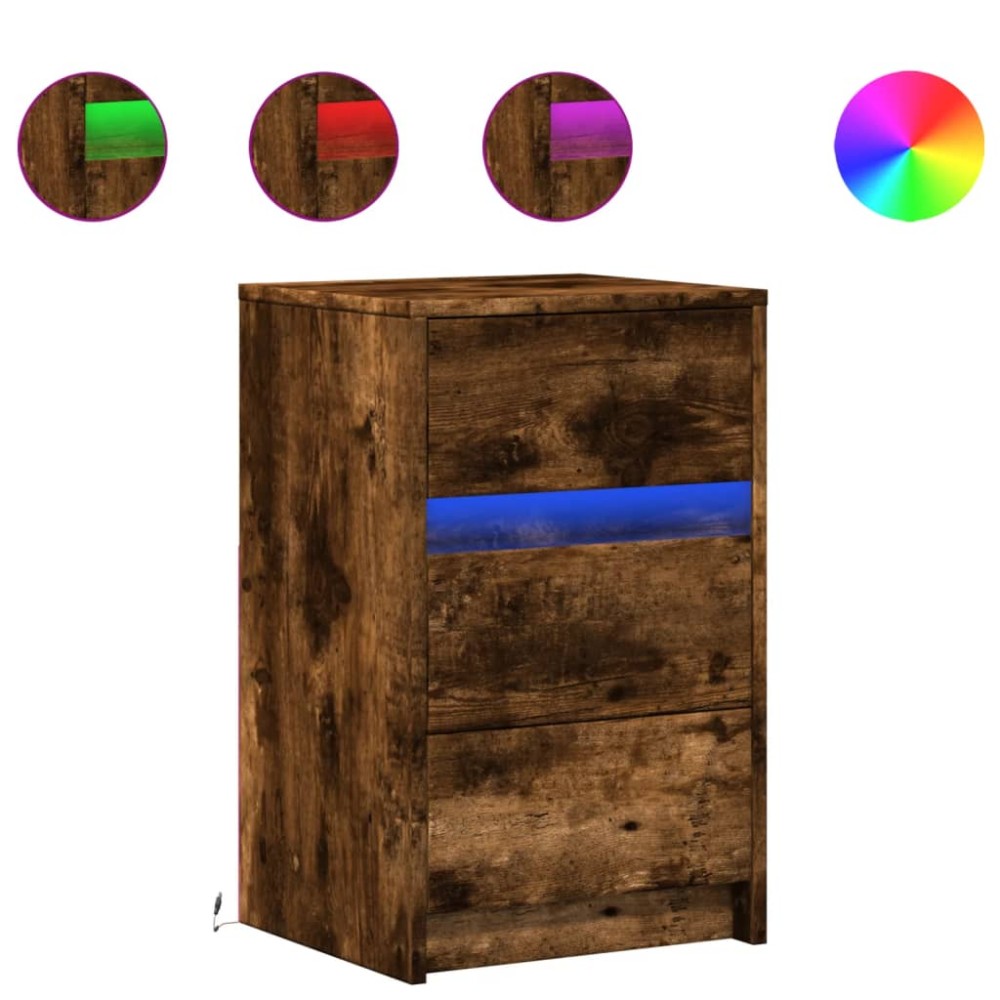 vidaXL Noptieră cu lumini LED, stejar fumuriu, lemn prelucrat