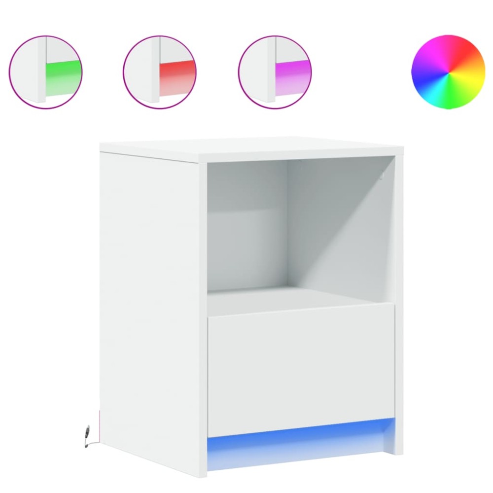 vidaXL Noptieră cu lumini LED, alb, lemn prelucrat