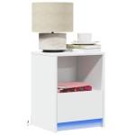 vidaXL Noptieră cu lumini LED, alb, lemn prelucrat vidaXL Noptieră cu lumini LED, alb, lemn prelucrat