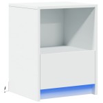 vidaXL Noptieră cu lumini LED, alb, lemn prelucrat vidaXL Noptieră cu lumini LED, alb, lemn prelucrat