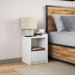vidaXL Noptieră cu lumini LED, alb, lemn prelucrat vidaXL Noptieră cu lumini LED, alb, lemn prelucrat