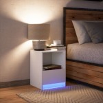 vidaXL Noptieră cu lumini LED, alb, lemn prelucrat vidaXL Noptieră cu lumini LED, alb, lemn prelucrat