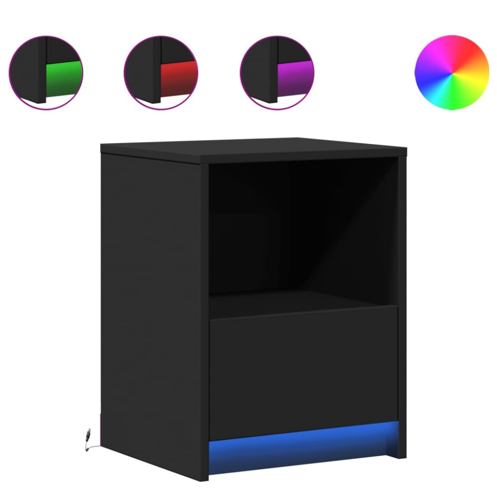 vidaXL Noptiere cu lumini LED, 2 buc., negru, lemn prelucrat
