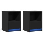 vidaXL Noptiere cu lumini LED, 2 buc., negru, lemn prelucrat vidaXL Noptiere cu lumini LED, 2 buc., negru, lemn prelucrat