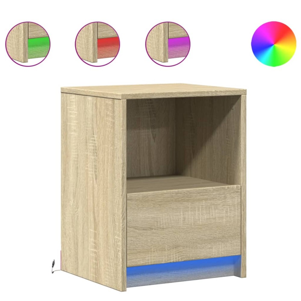 vidaXL Noptieră cu lumini LED, stejar sonoma, lemn prelucrat