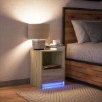 vidaXL Noptieră cu lumini LED, stejar sonoma, lemn prelucrat vidaXL Noptieră cu lumini LED, stejar sonoma, lemn prelucrat