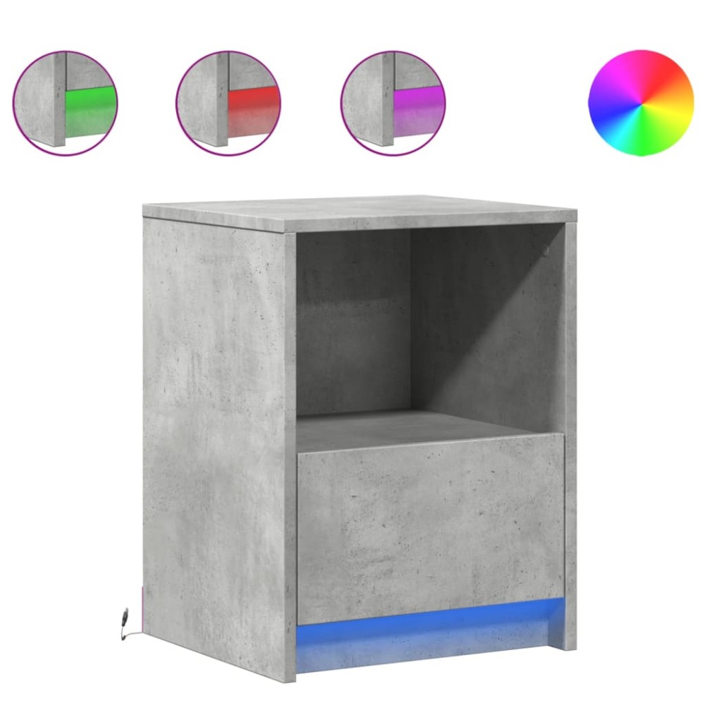vidaXL Noptieră cu lumini LED, gri beton, lemn prelucrat