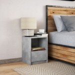 vidaXL Noptieră cu lumini LED, gri beton, lemn prelucrat vidaXL Noptieră cu lumini LED, gri beton, lemn prelucrat
