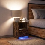 vidaXL Noptieră cu lumini LED, stejar fumuriu, lemn prelucrat vidaXL Noptieră cu lumini LED, stejar fumuriu, lemn prelucrat
