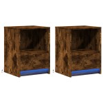 vidaXL Noptiere cu lumini LED, 2 buc., stejar fumuriu, lemn prelucrat